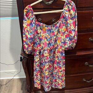 SHEIN Floral Puff Sleeve Mini Dress - Multicolor